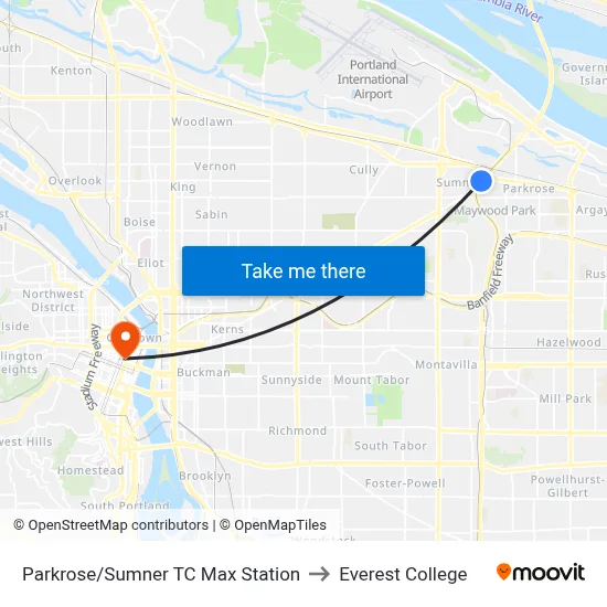 Parkrose/Sumner TC Max Station to Everest College map