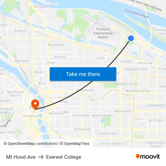 Mt Hood Ave to Everest College map