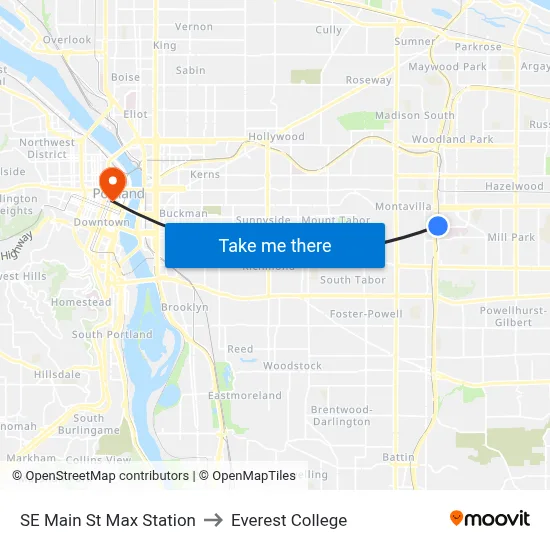 SE Main St Max Station to Everest College map