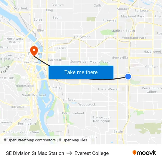 SE Division St Max Station to Everest College map
