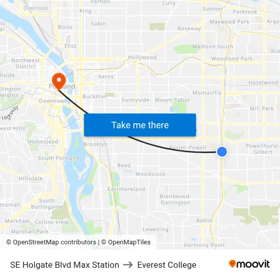 SE Holgate Blvd Max Station to Everest College map