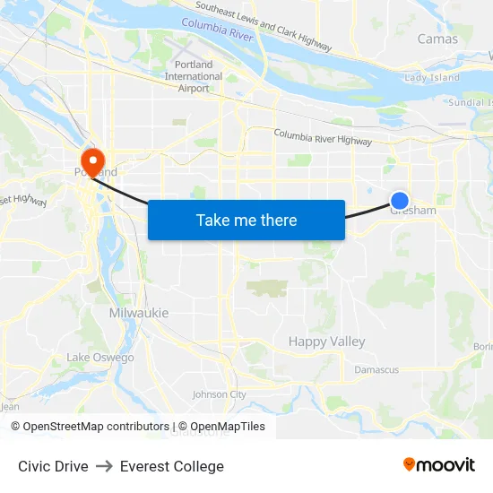 Civic Drive to Everest College map