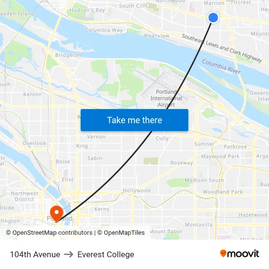 104th Avenue to Everest College map