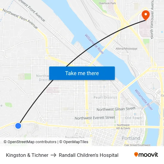 Kingston & Tichner to Randall Children's Hospital map