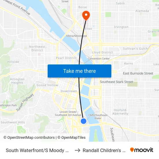 South Waterfront/S Moody Max Station to Randall Children's Hospital map