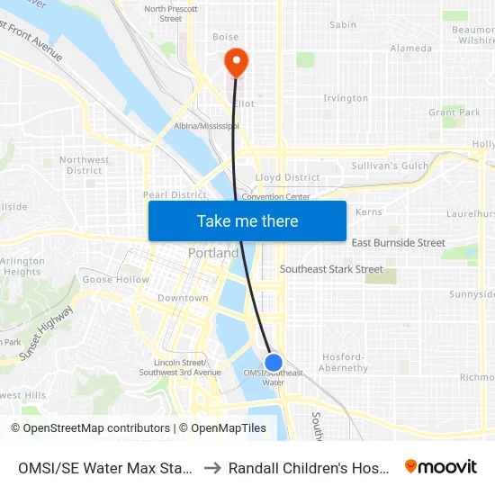 OMSI/SE Water Max Station to Randall Children's Hospital map