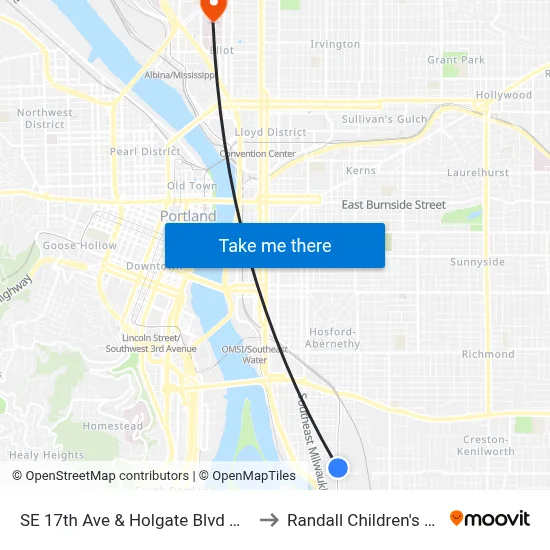SE 17th Ave & Holgate Blvd Max Station to Randall Children's Hospital map