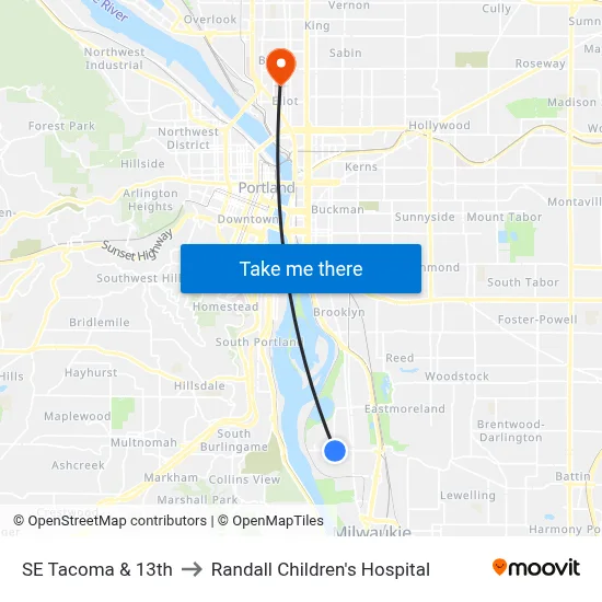 SE Tacoma & 13th to Randall Children's Hospital map