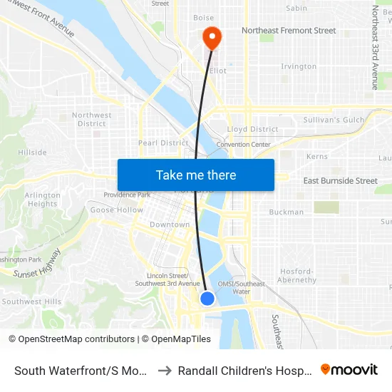 South Waterfront/S Moody to Randall Children's Hospital map