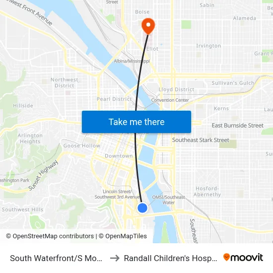South Waterfront/S Moody to Randall Children's Hospital map