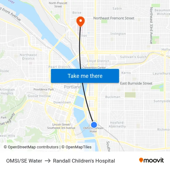 OMSI/SE Water to Randall Children's Hospital map