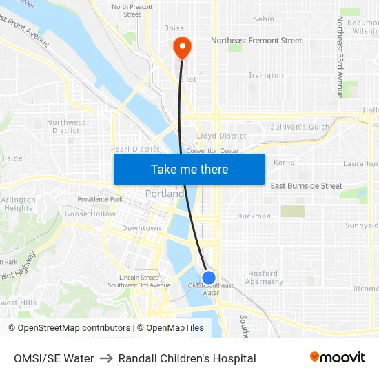 OMSI/SE Water to Randall Children's Hospital map
