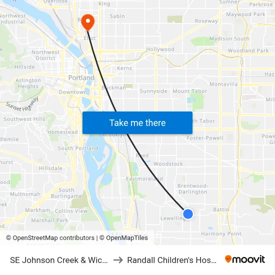 SE Johnson Creek & Wichita to Randall Children's Hospital map