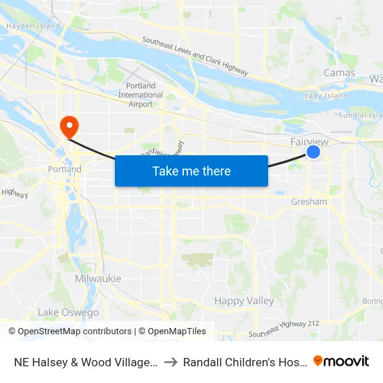 NE Halsey & Wood Village Blvd to Randall Children's Hospital map