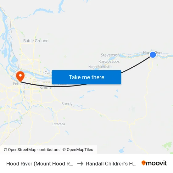 Hood River (Mount Hood Railroad) to Randall Children's Hospital map