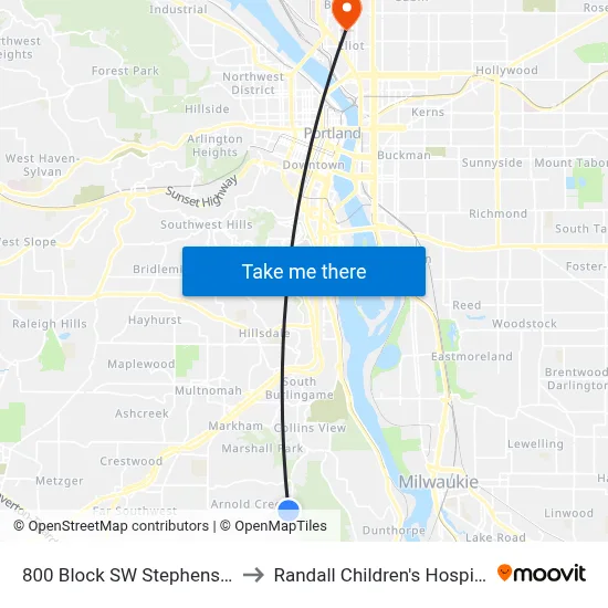 800 Block SW Stephenson to Randall Children's Hospital map