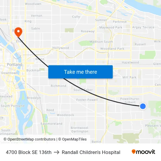 4700 Block SE 136th to Randall Children's Hospital map
