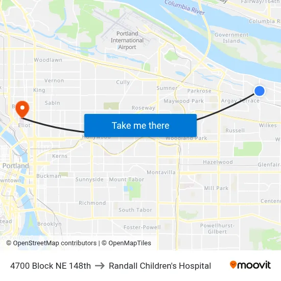 4700 Block NE 148th to Randall Children's Hospital map