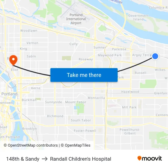 148th & Sandy to Randall Children's Hospital map