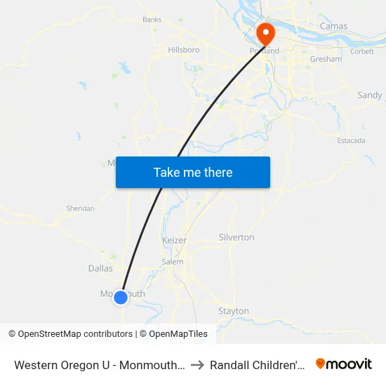 Western Oregon U - Monmouth Ave @ Church to Randall Children's Hospital map
