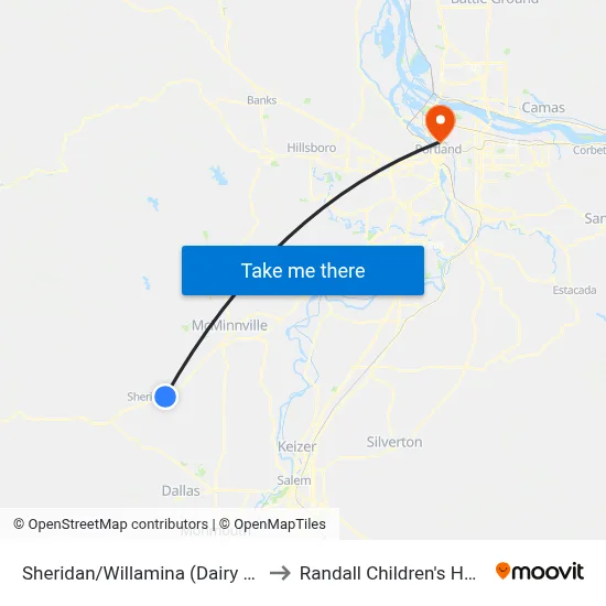 Sheridan/Willamina (Dairy Queen) to Randall Children's Hospital map