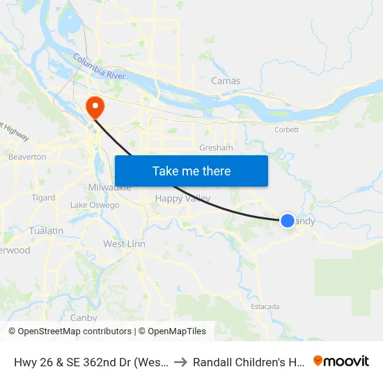 Hwy 26 & SE 362nd Dr (Westbound) to Randall Children's Hospital map