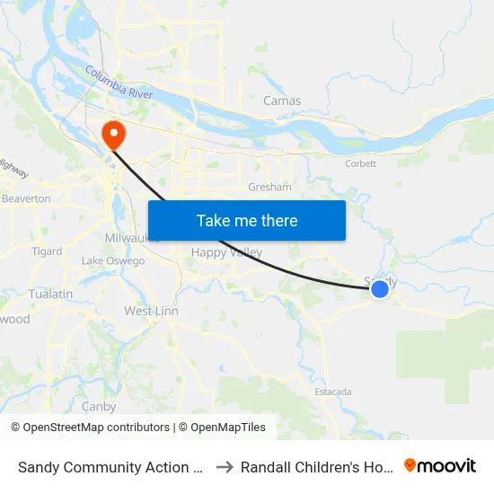 Sandy Community Action Center to Randall Children's Hospital map