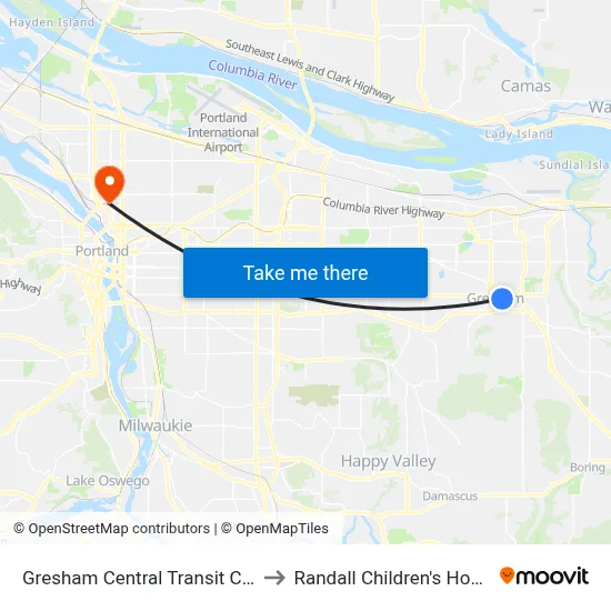 Gresham Central Transit Center to Randall Children's Hospital map
