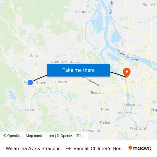 Willamina Ave & Strasburg Dr to Randall Children's Hospital map