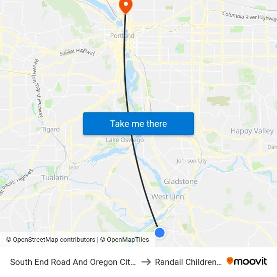 South End Road And Oregon City Christian Church to Randall Children's Hospital map