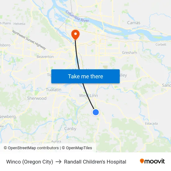 Winco (Oregon City) to Randall Children's Hospital map