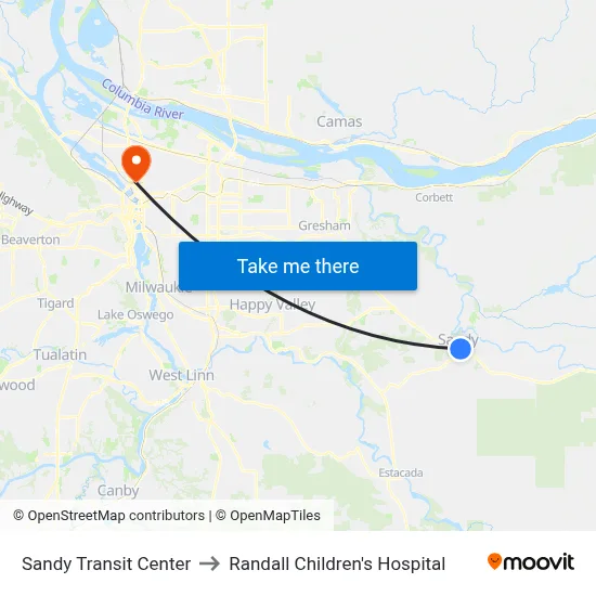 Sandy Transit Center to Randall Children's Hospital map