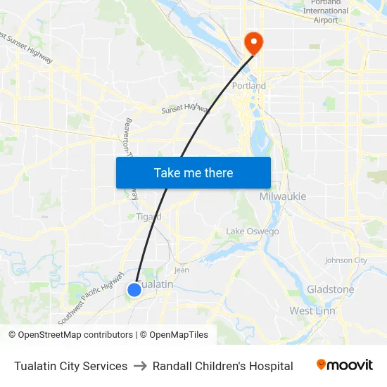 Tualatin City Services to Randall Children's Hospital map