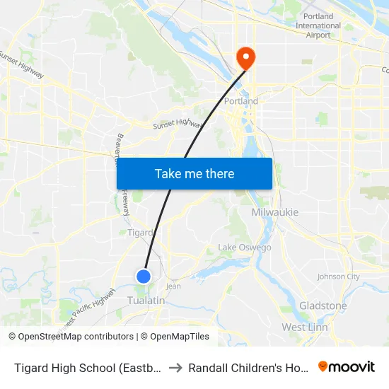 Tigard High School (Eastbound) to Randall Children's Hospital map