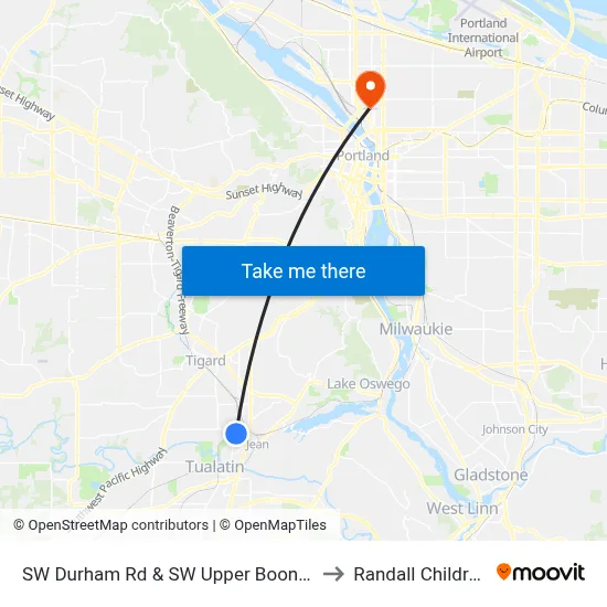 SW Durham Rd & SW Upper Boones Ferry Rd (Westbound) to Randall Children's Hospital map