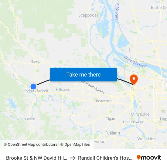 Brooke St & NW David Hill Rd to Randall Children's Hospital map