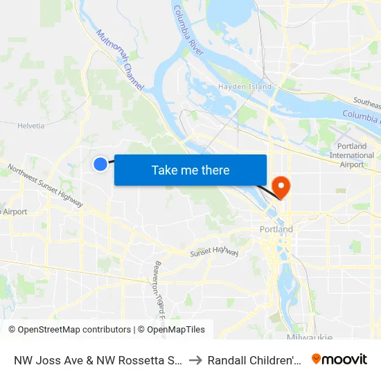 NW Joss Ave & NW Rossetta St (Northbound) to Randall Children's Hospital map