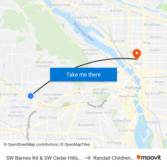 SW Barnes Rd & SW Cedar Hills Blvd (Westbound) to Randall Children's Hospital map