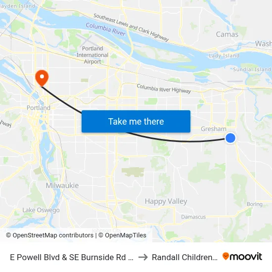 E Powell Blvd & SE Burnside Rd (Gresham Village) to Randall Children's Hospital map