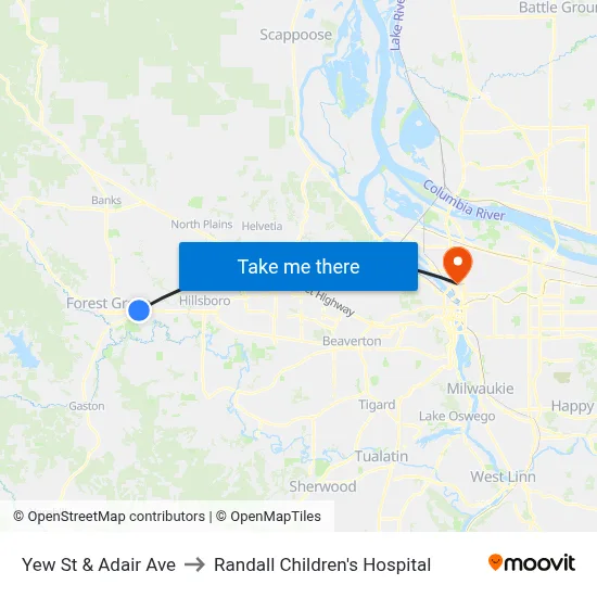 Yew St & Adair Ave to Randall Children's Hospital map