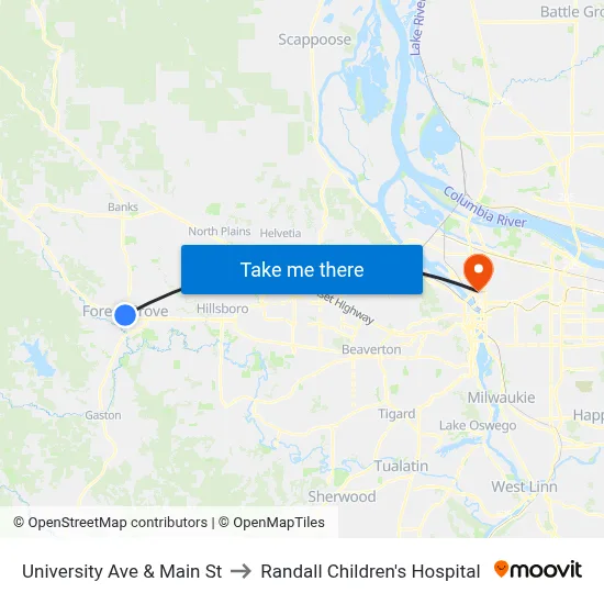 University Ave & Main St (WB) to Randall Children's Hospital map