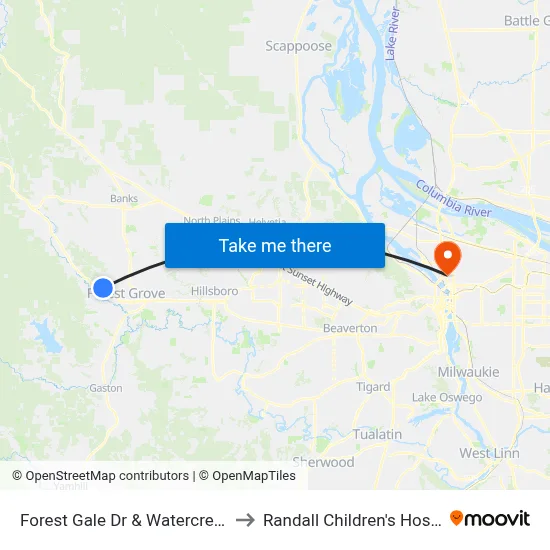 Forest Gale Dr & Watercrest Rd to Randall Children's Hospital map