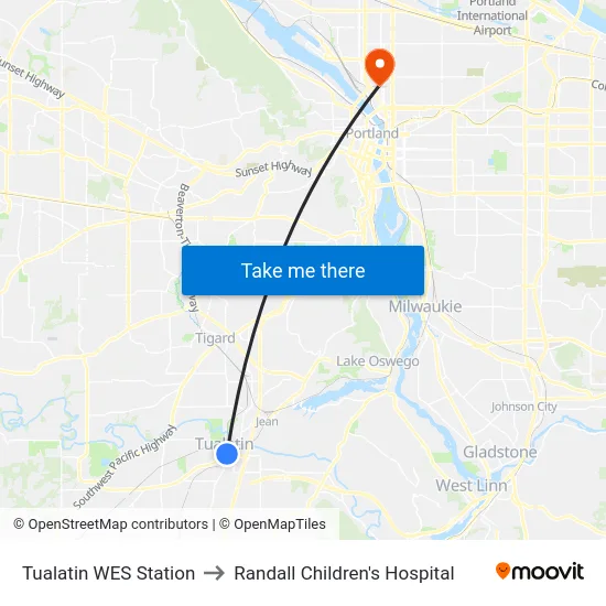 Tualatin WES Station to Randall Children's Hospital map