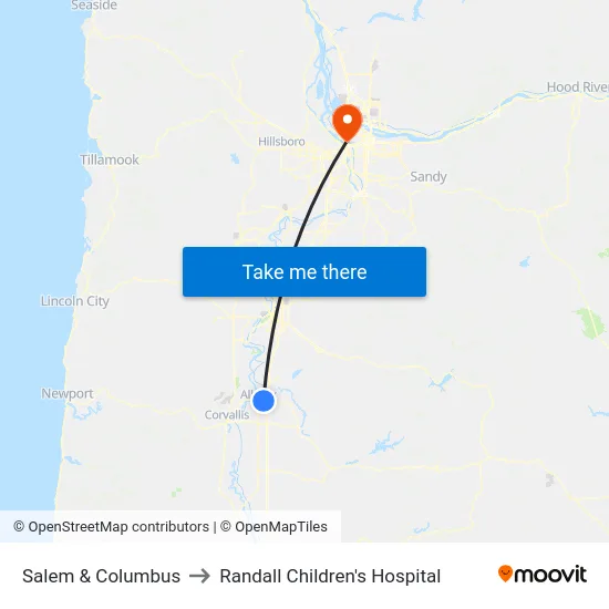 Salem & Columbus to Randall Children's Hospital map