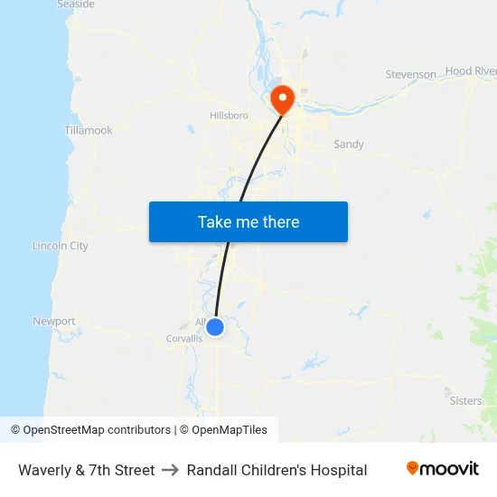 Waverly & 7th Street to Randall Children's Hospital map