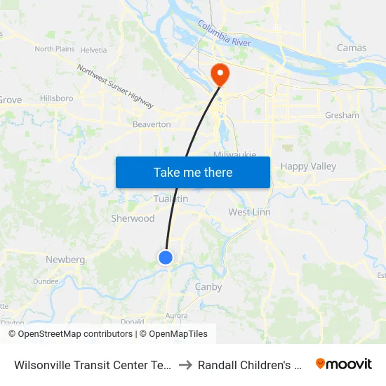 Wilsonville Transit Center Temp Bay 2 to Randall Children's Hospital map