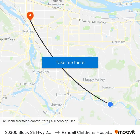 20300 Block SE Hwy 224 to Randall Children's Hospital map