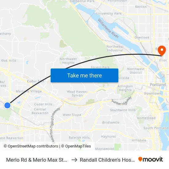 Merlo Rd & Merlo Max Station to Randall Children's Hospital map