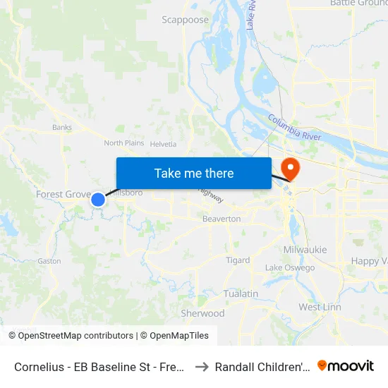 Cornelius - EB Baseline St - Fred Meyer (Tm 267) to Randall Children's Hospital map