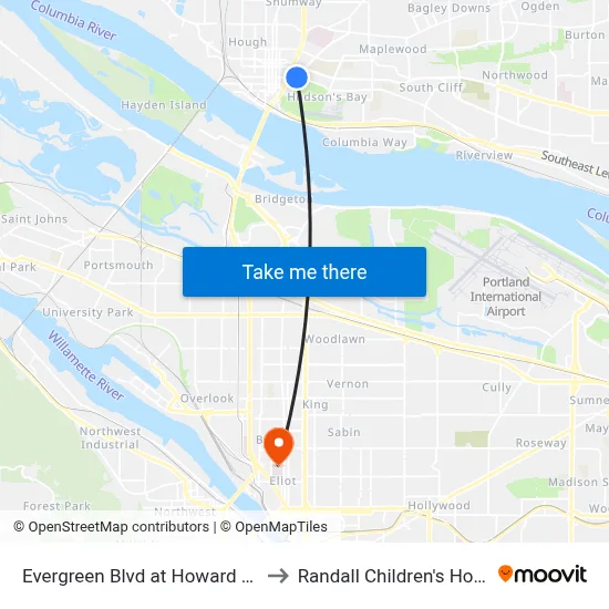 Evergreen Blvd at Howard House to Randall Children's Hospital map